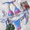 Mode kvinnor badkläder sexig thong bikini crystal sidor botten triangel bikinis halter två stycken baddräkter