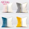 Avigers Velvet Leather Patchwork Cushion Covers Navy Blue Yellow Gray Throw Pillow Case for Living Room Bedroom Sofa Car 220623