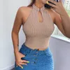 Été Corset Camisole Débardeur Femmes Tricoté Maigre Halter Plaid Dos Nu Sexy Recadrée Réservoirs Camisoles T-shirt Femme T-shirt 220407