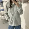 Jielur couleur pure rouge violet Zipup sweats à capuche femmes mode décontracté à capuche femme sweat automne mince Streetwear filles MXL 220812