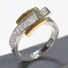Klusterringar personlighet spänne design temperament damer ring smycken vit zirkon inlagd bröllop engagemang kärlek token fru flickvän