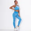 Kvinnors tvåbitar byxor Kvinnor Knit Jacquard Set Seamless Fitness High Elastic Push Up Bh Two-Piece Suit Quick Dry Waist Workout Set Femmew