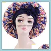 Berretto per capelli extra large da donna per il sonno Nuovo cappello rotondo in raso stampato in seta artificiale elastica africana Chemio Bonnet Night Turban Drop Delivery 202