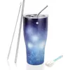 Bicchiere da 30 once Bicchiere da viaggio isolato sottovuoto a doppia parete con coperchio a prova di perdite Bottiglia d'acqua in acciaio inossidabile per bevande calde fredde Starry Night-Blue T0525A1