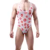 Men's G-Strings Men Sexy Mesh Mesh Bodysuit de lingerie de uma peça de roupa íntima Veja através do Romances lábios Lips impressos coletes de macacão de macacão colono coletor de gato de collant