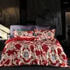 Defina a cama Luxury 100% Silk 16/25 Mumi Impresso Conjunto de quatro peças Pillow Large Duvet Cobertador de capa de lençol de capa de lençol