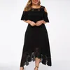 Plus Size Dresses Women Sexy Ruffle Strapless Splicing Lace Short Sleeve Dress Black Elegant Loose Xl-5xl Robes