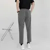 Herrbyxor sommar mode elastisk midja ankel längd casual kostym pant koreansk stil vanlig fasta lyxbyxor beige blå 220826