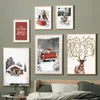 Paintings Christmas Red Car Girft Box Deer Snowflake Wall Art Canvas Painting Nordic Posters And Prints Pictures For Living Room Home