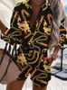 Women's Tracksuits Summer Casual Fashion Chain Print Two Piece Sets Womens Outfits Shirt Top Mini Shorts Suit 2 Ladies Set For Women 2022Wom