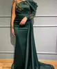 Hunter Green Satin Mermiaid Prom Party Abiti per le maniche lunghe di cristallo in rilievo più abiti da sera formali da sera