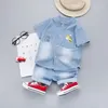 Letni zestaw ubrań dla chłopców ubrania dla niemowląt Cartoon żyrafa T-shirt + spodenki jeansowe 2 szt. Maluch dzieci garnitur casual dres