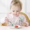 2pcs Silikon Kaşık Bebek Muteserler İçin Set Yardımcı Yiyecek Yürümeye Başlayan Yürümeye Öğrenin Eğitim Yemeyi Öğrenin Bükülebilir Yumuşak Çatal Bebek Tabloları 220714
