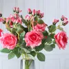 Ghirlande di fiori decorativi 2Pc Real Touch Rose 4 Bud Artificial Feel Latex per la disposizione domestica Decorazione di nozze per feste Disposizione florealeDeco
