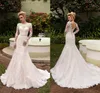 Custom Made beach wedding dresses 2022 Beautiful Court Train Illusion Transparent Back Beaded Lace Mermaid Spring Wedding Dresses Bridal Gowns