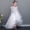 Kabarık Çiçek Kız Elbiseler 3D Çiçek Yüksek Boyun Uzun Dantel Çocuk Gençler Pageant Törenlerinde Doğum Günü Noel Partisi Elbise Düğün Çerez Kıyafeti Için