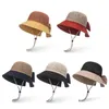 Brede rand hoeden dames emmer hoed visser met boog buiten reizen strand kap holle uv bescherming zon winddicht rijbaan accessoirewide