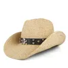 Basker sommarstrån kvinnor män ihålig västra cowboy hatt sombrero hombre strand cowgirl jazz sol storlek 57-59cmberets