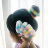 Rainbow Hairband Fluffy Plush Femmes Filles Cravates À Cheveux Élastique Coloré Titulaire De Queue De Cheval Mode Automne Hiver Cheveux Accessoires 7 Designs DW6765