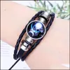 Other Bracelets Jewelry New Arrival 12 Constellations Luminous Bracelet Punk Black Leather Zodiac Alloy Bead Snap Buttons Charm For Women An