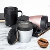 Tazas de café personalizables de 330 ml con tapa Cuchara Taza aislada de acero inoxidable de doble pared Vaso de vacío portátil Termo Taza de café Regalo de Navidad ZL1126