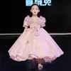 2022 Mignon Princesse Fleur Filles Robes Pour Mariage Hors Épaule Longue Paillettes Rose Dentelle Perles Tulle Puffy Volants Fête Enfants Pour Anniversaire Fille Pageant Robes