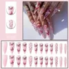 False unhas 24pcs Pressione em estiletto longo com cola rosa rosa butterfly nuvem strass design acrílico falsa unhas destacablefalse