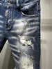 DSQ Jeans Mens Luxury High Quality Designer Skinny Ripped Cool Guy Causal Hole Denim Mode Märke Fit Jean Men Tvättade Byxor Knä Längd