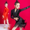 Stage Wear Kids Latin Dance Dress Girls Fringed Clothes Salsa Costume Black Red Ballroom Tango Tassel Dresses SL6096