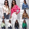 Satin Shirt Designer Women Satin Silk Like Long Sleeve Shirt Autumn Womens Wear 14 Colours S-XXL