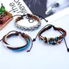 Charm Bilezik Ürün Vintage Boho Punk Kahverengi Sarp Deri Deniz Mavi Beyaz Kordon Düğüm Yüzlü Kristal Katmanlar Unisex Banglescharm Lars22