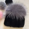 Berets Women Winter Hat Warm Natural Fur Mink Knitted Hats Stylish Russian With Diamond Fashion Female Genuine Snow