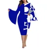 Plus Size Dresses Elegant Dress 2022 Geometric Print Year Evening Party Autumn Winter Flare Sleeve Christmas Club Outfits 5XL