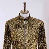 Giacca da uomo di lusso in oro lucido lungo giacca di marca colletto alla coreana giacca con cerniera giacca da uomo spettacolo di scena costumi da ballo di fine anno 220815
