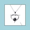 Pendant Necklaces Heart Necklace Cute Animal Dog Love Hollow Pet Paw Footprint For Women Girls Jewelry Shaped Claw Vipjewel Vipjewel Dhfwu