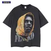 Tideshec Summer Men T-shirt Streetwear Vintage Washed Rapper Portrait Print T-Shirt Cotton Overized Graphics Tee Top 220513