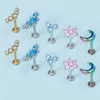 Cristal Fleur Lune Lèvre Piercing Anneau Labret Bar Oreille Cartilage Boucles D'oreilles En Acier Inoxydable Tragus Helix Corps Bijoux