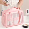 Bolsa de cosméticos impermeable, bolsa de almacenamiento de cosméticos portátil, bolsa de lavado transparente de Pu de gran capacidad, Buggy de viaje