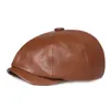 Retro ośmioboczny skórzany kapelusz jesień mężczyźni beret eleganckie czapki mody snapback czapki dla mężczyzn kobiety J220722