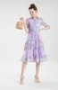 Runway-jurk voor dames Turn Down Collar 3/4 mouwen Gedrukt Patchwork Elegante modejurken Vestidos
