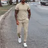 Men S Desen Summer casual simples camiseta esportivo de traje de shorts de duas peças moda de mangas curtas Fitness Jogger Tracksuit Men 220708