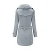 Vestes Femmes Femmes Fourrure Capuche Manteaux 2022 Mode d'hiver Solide Couleur Bandage Manches Longues Bouton Élégant Bouton Up OvercoatWomen's