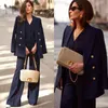Women's Two Piece Pants Women Suits Set Tailor-Made 3 Pieces Navy Blue Single Breasted Loose Blazer Vest Pant Business Wedding Prom DressWom