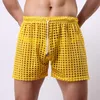 Heren shorts Heren Sexy Pyjama Bottoms Mesh Cutout Stretch Elastic Casual losse zachte vaste kleur slaapkleding ondergoeds