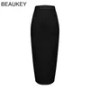 BEAUKEY Sexy Blue Mid Calf HL Bandage Pencil Skirt Long Bodycon Women Stretchable Split Wholesale XL Red s 220322