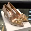 Womens Dress Shoes Luxury Designer Sandaler Crystal Diamond Sexig spetsig tå 8,5 cm Höga klackar Bröllopsfest Glänsande klackar storlekar 34-41