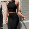 Zhymihret Summer Sexy Summer Duas peças Definet Tops Tops Bainha Mini Bandagem Dresses Festa sem mangas Vestidos Robe femme ete 220613