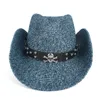 Basker sommarstrån kvinnor män ihålig västra cowboy hatt sombrero hombre strand cowgirl jazz sol storlek 57-59cmberets