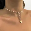 Vintage große weiße Farbe Perlenkette für Frauen Luxus Herz Anhänger Halsband Halskette am Hals 2022 Modeschmuck Geschenk