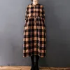 Automne hiver femmes robe Vintage Plaid décontracté lâche mode coton lin à manches longues élégant dames robes vêtements 220316